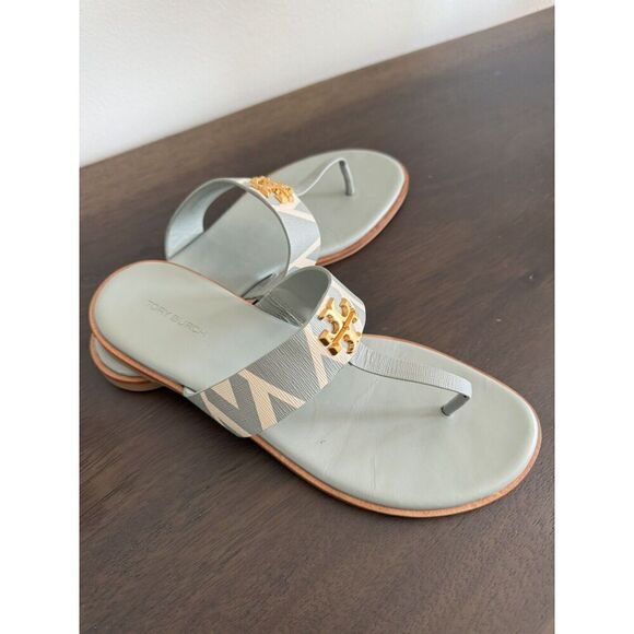 EUC TORY BURCH NEW EVERLY flat sandal Thong Rolled Blue Women’s 8.5 Leather - Picture 5 of 6